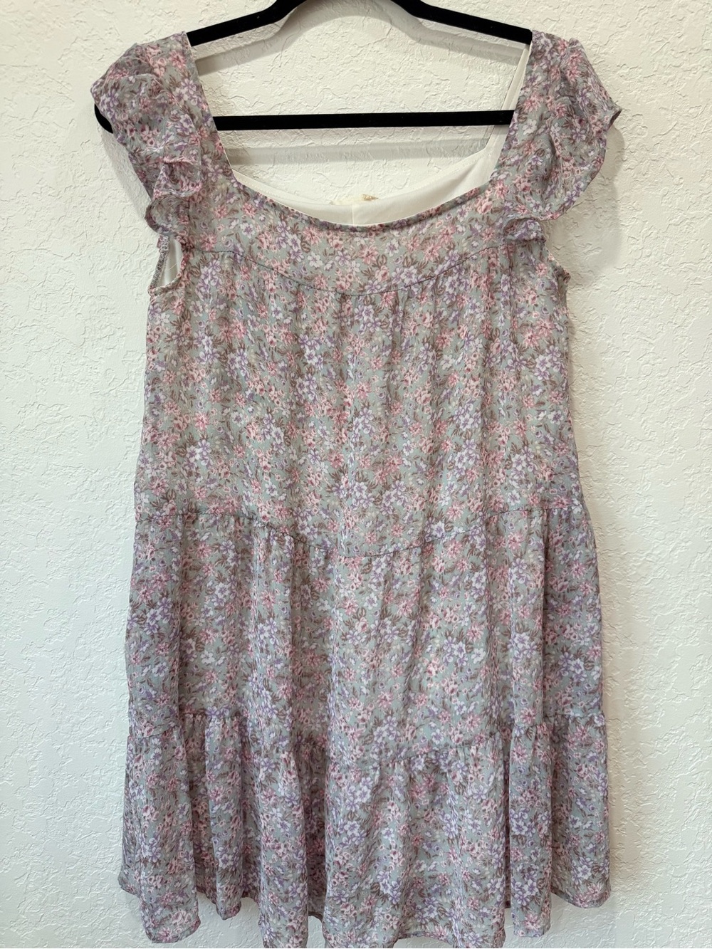 Altar'd State pastel floral chiffon babydoll mini dress